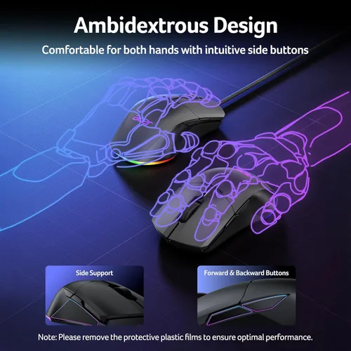 Vista 5 de acer Mouse inalámbrico para juegos para laptop, 24,000 DPI con cable para juegos de computadora con 8 botones programables, mano izquierda