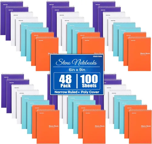 Vista 3 de Mintra Office Steno Books Set - Top-Spiral Bound, Narrow Ruled, White Tint Sheets, Poly Pastel Covered Notebooks for Office & School, Colorful