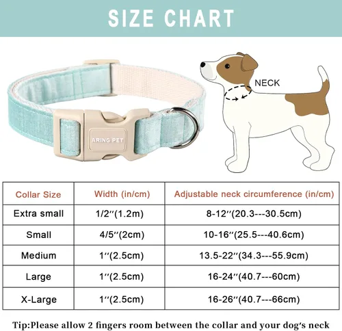 Vista 6 de Aring Pet Collar de algodón, ligero y ajustable, con hebilla de liberación rápida para perros pequeños, medianos y grandes, para cachorros, verde