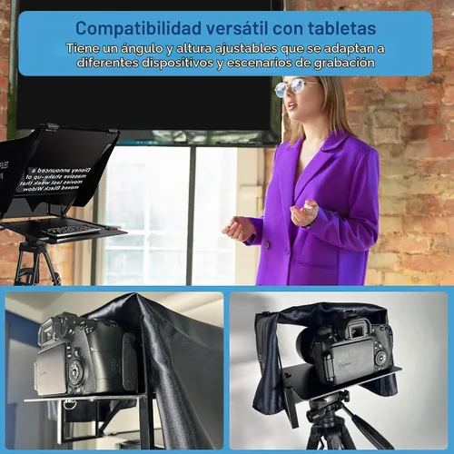 Vista 7 de Teleprompter 4.0 12" Compatible con iPad, tableta, smartphone y cámara DSLR, control remoto o aplicación, compatible con Android e iOS, ideal