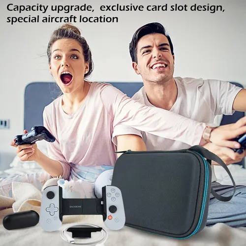 Vista 6 de XINGFUDAO Funda rígida compatible con Backbone One Mobile Gaming Controller para iPhone, Backbone One con bolsillo de malla para cable USB, bolsa