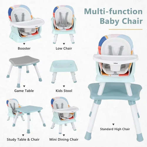 Vista 2 de INFANS Silla alta 8 en 1 para bebés y niños pequeños, asiento elevador Azul bebé