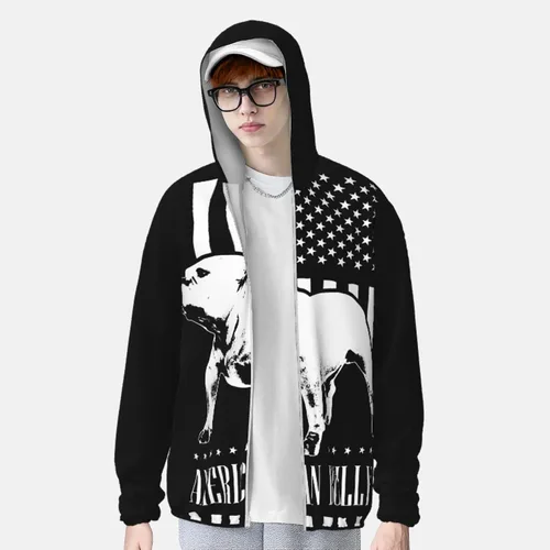 Vista 3 de Chaqueta con capucha de protección solar de verano con la bandera americana, camisa de manga larga con cremallera frontal