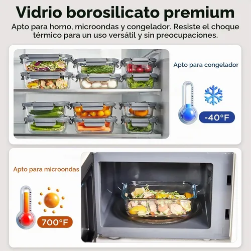 Vista 7 de Contenedores de vidrio para almacenamiento de alimentos con tapas de vidrio, paquete de 4 recipientes de preparación de comidas con tapas Gris