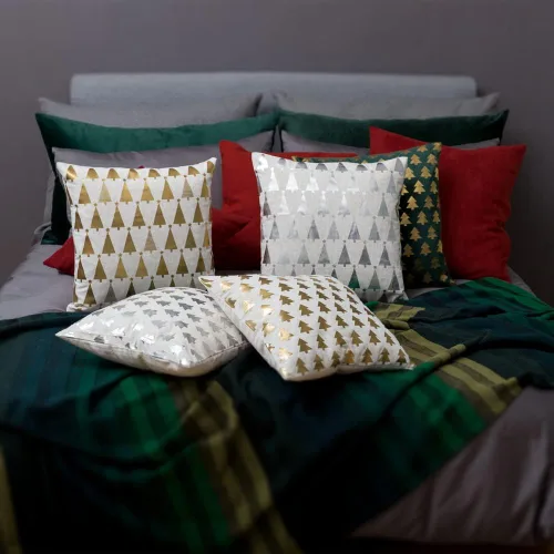 Vista 7 de JWH Fundas de almohada decorativas de árboles de Navidad, con estampado dorado, funda de almohada decorativa de estrellas, funda de almohada