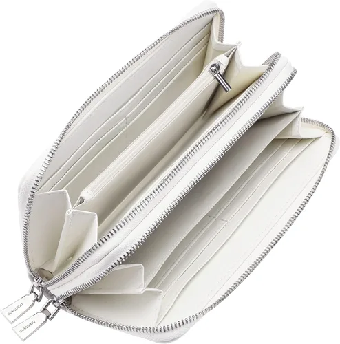 Vista 3 de Cartera de piel vegana con doble cremallera y correa de sujeción de mano Chevron Bordado Blanco