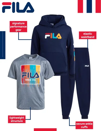Vista 2 de Fila Conjunto deportivo deportivo para niños, sudadera con capucha de rendimiento de 3 piezas, pantalones deportivos, camiseta - Conjunto de ropa