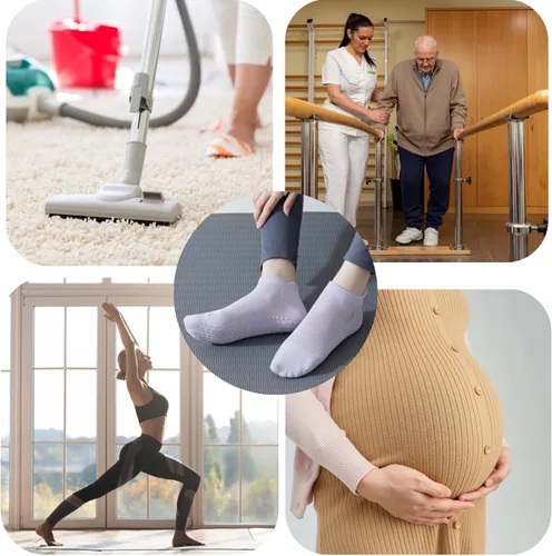 Vista 5 de Calcetines de agarre para mujer, pilates, yoga, calcetines de hospital antideslizantes con pinzas para mujer, calcetines adhesivos con cojín