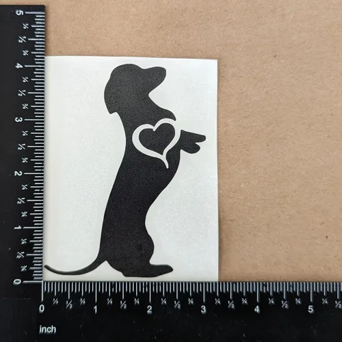 Vista 6 de Paquete de 4 calcomanías de perro salchicha: mendicidad de perro salchicha, latido del corazón de perro Weiner, corazón de perro salchicha, Negro