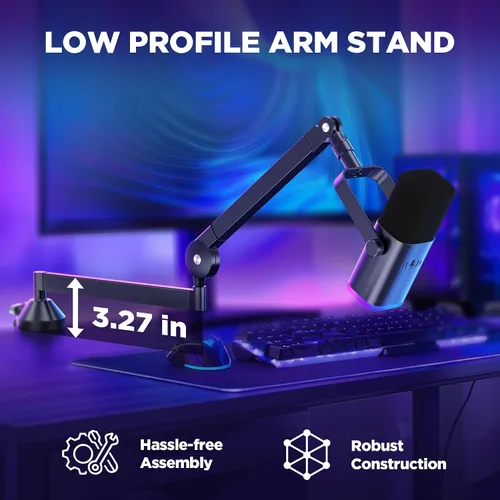Vista 2 de InnoGear Brazo de micrófono de perfil bajo, brazo articulado de micrófono giratorio de 360°, soporte de micrófono para Fifine AM8 K669B Blue Yeti