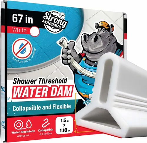 Vista 8 de Barrera de Agua para Umbral de Ducha de 39" - Bloqueador de Agua de Ducha Plegable Negro - Protector de Ducha para Ducha de Acceso Directo - Tope
