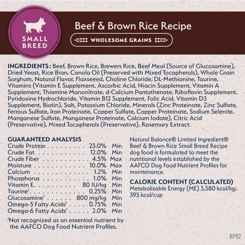 Vista 8 de Natural Balance Alimento seco para perros adultos de raza pequeña con ingredientes limitados, granos saludables, carne de res y arroz integral, 4