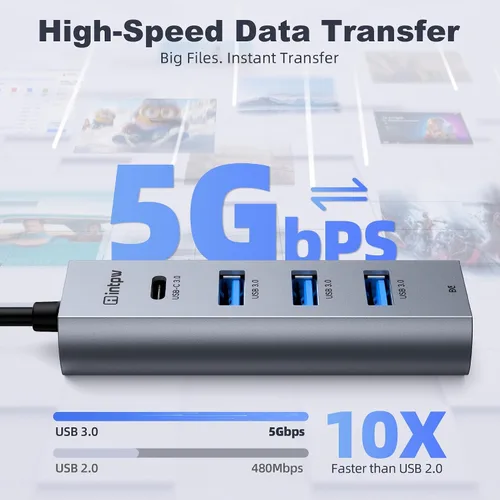 Vista 3 de Concentrador USB C de 5 puertos, adaptador intpw USB C a USB con 1 puerto de datos USB-C/3 USB-A 3.0, adaptador de concentrador USB-C multipuerto