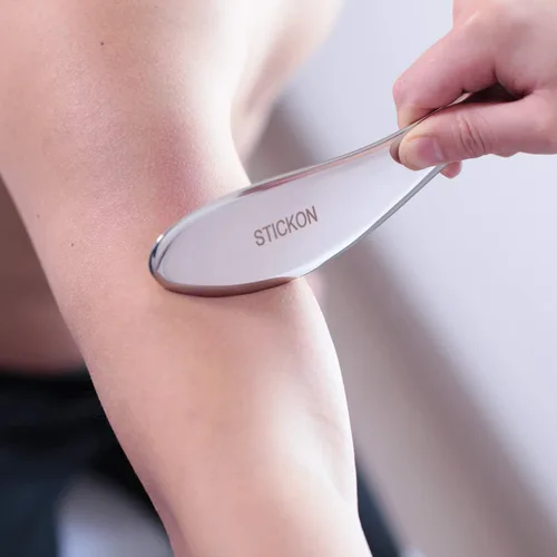 Vista 4 de STICKON Herramienta de masaje de raspado Gua Sha de acero inoxidable Herramientas IASTM gran herramienta de movilización de tejidos blandos