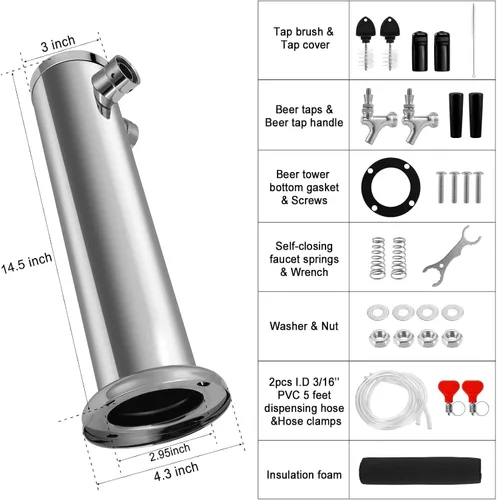 Vista 2 de Torre de cerveza Kegerator Tower doble grifo con grifo de cerveza de cierre automático