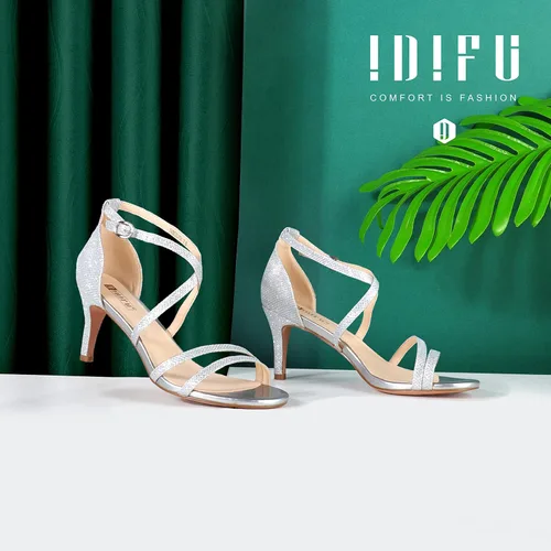 Vista 2 de IDIFU Tacones elegantes de 3 pulgadas (7.62 cm) con correa de tobillo para mujer, zapatos de boda