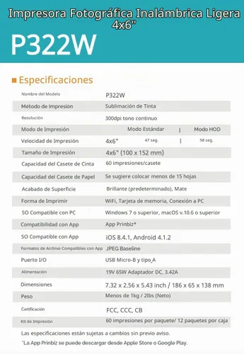 Vista 7 de Hiti Impresora fotográfica inalámbrica ligera para pasaporte P322W 4x6in