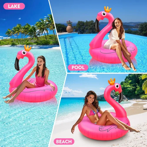 Vista 5 de Flotador inflable gigante de flamenco para piscina, 42 pulgadas, flotador de piscina de flamenco rosa para fiesta con válvulas rápidas, flotadores
