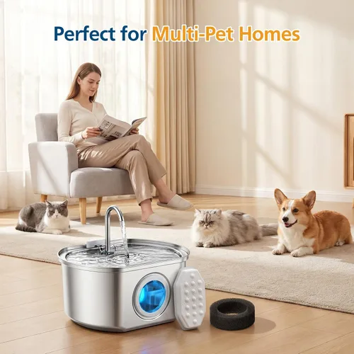 Vista 5 de Paquete de 20 filtros de repuesto para fuente de agua para gatos Rellaty & Neareal de acero inoxidable de 108 onzas / 3.2 L de flujo de agua