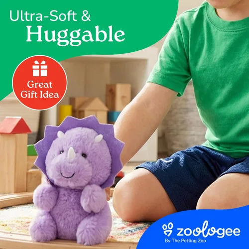 Vista 6 de The Petting Zoo Triceratops - Peluche de dinosaurio de peluche, animales Nuggetz, juguete de peluche de dinosaurio Triceratops morado, 6 pulgadas