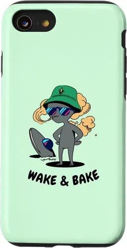Vista 13 de Estuche de regalo divertido para iPhone 15 Alien Stoner Wake And Bake Weed Marihuana