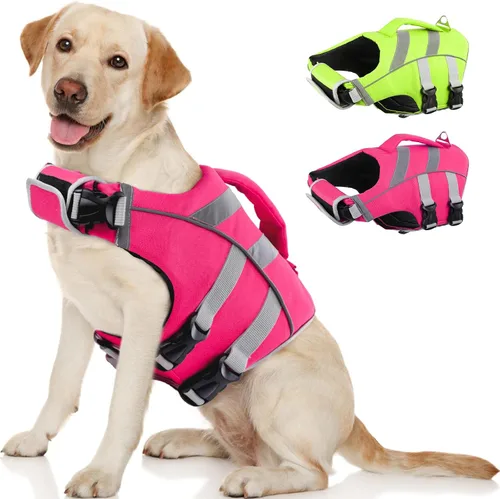 Vista 10 de Kuoser Chaleco salvavidas reflectante para perro, chaleco salvavidas para nadar y navegar Chalecos salvavidas ajustables para mascotas, traje