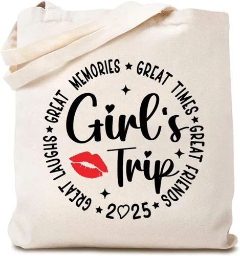 Vista 5 de TSIIUO Bolsa de lona para el fin de semana 2024 para mujer, bolsa de compras reutilizable para vacaciones con amigos divertidos para regalo de niñas