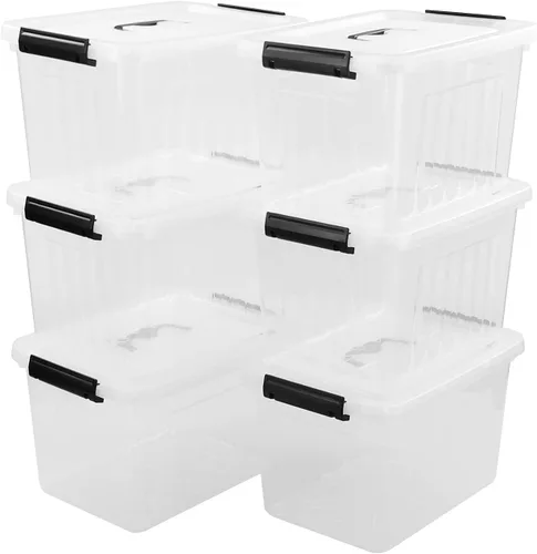 Vista 7 de Qskely - Paquete de 6 cajas de almacenamiento de plástico transparente, 10 L, caja de almacenamiento con asa secure latch lids keep dust and