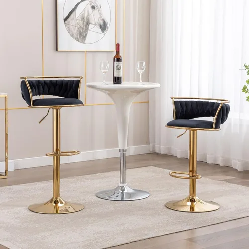 Vista 7 de LukeAlon Juego de 2 taburetes de bar ajustables de terciopelo, modernos taburetes giratorios de 360° con base dorada, sillas de bar altas tapizadas