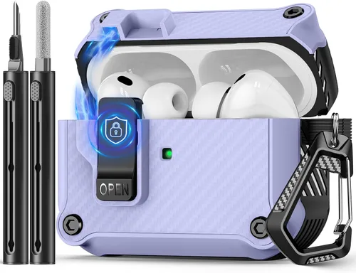 Vista 13 de Pohgelan Compatible con AirPods Pro 2ª/1ª generación, estuche con cierre magnético automático y kit de limpieza, compatible con funda Magsafe - Negro