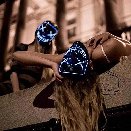 Vista 7 de HORHEAR Máscara de Halloween con luz LED paquete de 2 máscaras de sonrisa aterradora para mujeres y hombres disfraz de cosplay rave fiesta festival