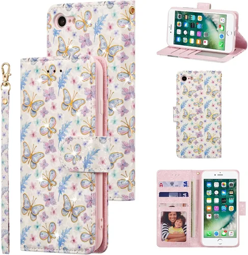 Vista 13 de UEEBAI Funda tipo cartera para iPhone SE 2022 5G/iPhone 7/iPhone 8/iPhone SE 2020, funda de piel sintética con función atril y bloqueo RFID, funda