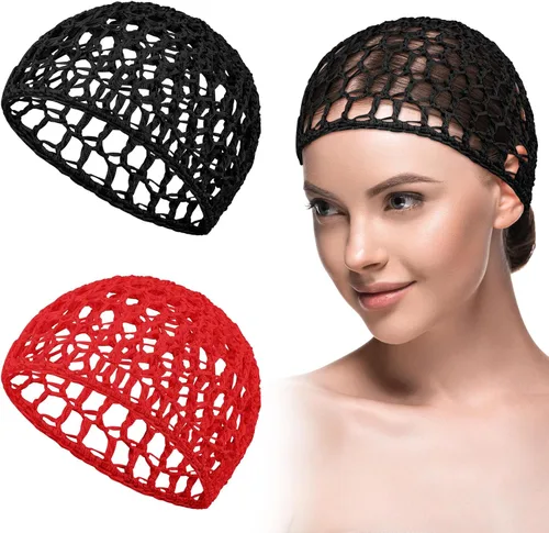 Vista 13 de Geyoga 2 piezas de malla de ganchillo para el pelo de rayón tejido de red de redecilla cubierta de ganchillo gorras de ducha sombrero de dormir