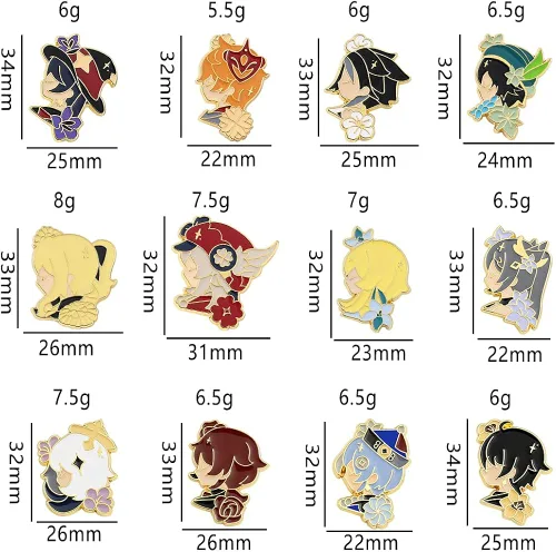 Vista 5 de Genshin Impact - Pinzas de esmalte de dibujos animados figuras de anime insignias pequeñas para fanáticos encantadoras colecciones de pines
