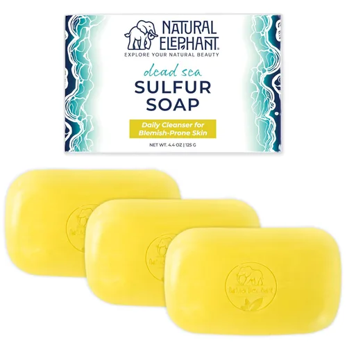 Vista 10 de Natural Elephant Barra de jabón de azufre del Mar Muerto Jabón aclarante facial y corporal con sal del mar muerto y aloe vera 4.4 oz (125 g)