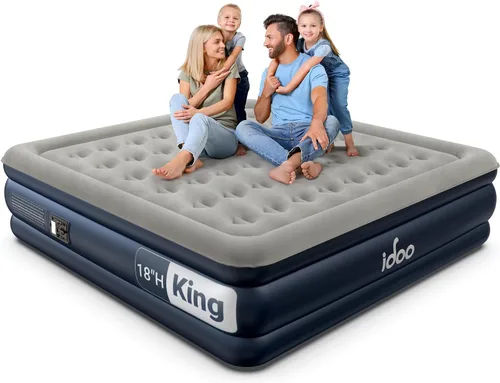 Vista 12 de iDOO Colchón de aire Queen con bomba incorporada, cama inflable elevada de Top Gris & Azul Marino