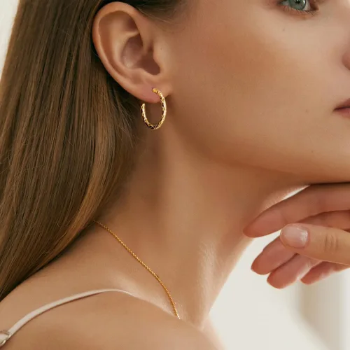 Vista 2 de THOKUNA Aretes de aro de plata de ley 925 chapados en oro de 18 quilates pequeños abiertos gruesos para mujer