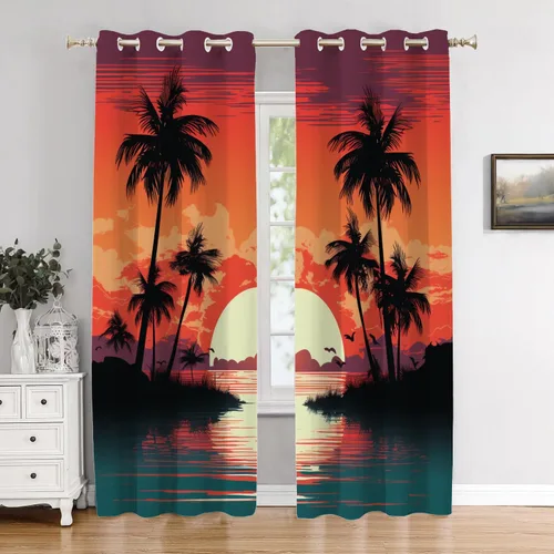 Vista 12 de Cortinas de cocina de hojas de arce otoñales para ventanas, hojas verdes y rojas sobre cenefas opacas negras, tratamientos de ventana de poliéster