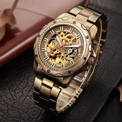 Vista 2 de Reloj automático de acero de aleación de bronce vintage para hombre CH19-S, CH19-S, Lujo, moda, casual, negocios, steampunk