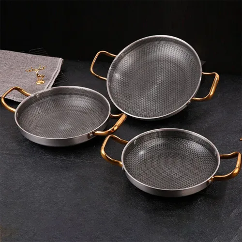 Vista 7 de Angoily Sartén antiadherente de acero inoxidable con forma de panal para mariscos, cangrejos de río y huevos, utensilios de cocina compatibles