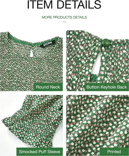 Vista 18 de BTFBM Vestidos para mujer, cuello redondo, casual, de verano, con volantes, manga corta, bohemio, con niveles, fruncido, largo, con estampado floral