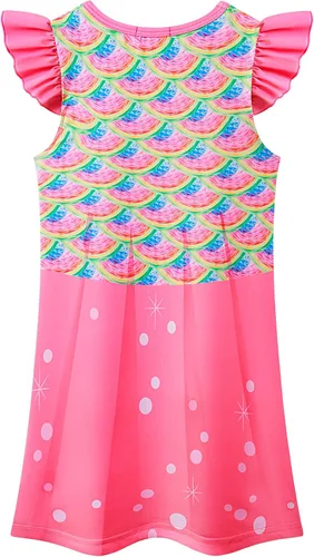 Vista 2 de Vestido de princesa para niñas pequeñas, vestido corto con estampado 3D de sirena