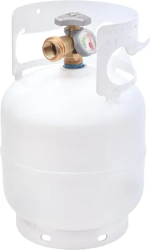 Vista 4 de Flame King Tanque de propano de 5 libras con medidor y soporte para parrillas, barbacoas, camping, pesca, actividades al aire libre