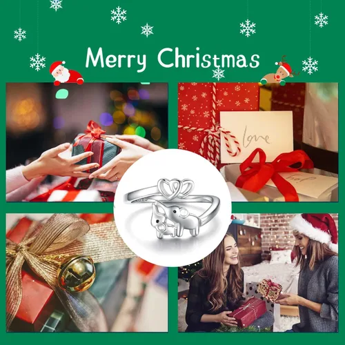 Vista 7 de Anillo de Elefante Mamá Hija Plata de Ley 925 Ajustable Anillos de Dedo Corazón de Amor Colgante para Mujeres Esposa Mamá Nana Hija Regalo de Joyería