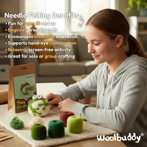 Vista 7 de Kit de fieltro de aguja Woolbuddy para principiantes y adultos – Kit de iniciación de animales de fieltro DIY con lana natural, agujas para fieltro