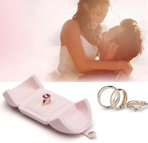 Vista 7 de Oirlv Caja de anillo de terciopelo rosa para propuesta, compromiso, caja de regalo de anillo lindo de boda