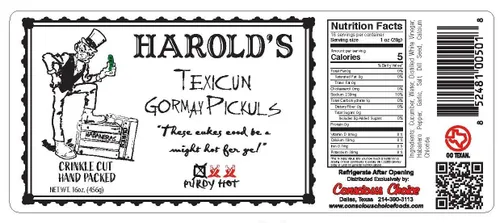 Vista 2 de Harold's - Purdy Hot Crinkle Cut Pickle Slices - Pepinillos picantes - Empaquetado con ajo fresco y habanero - Hecho en Texas