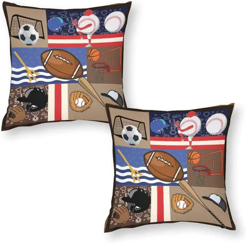 Vista 20 de Juego de 2 fundas de almohada de baloncesto para niños y adolescentes, funda de cojín con estampado de temática deportiva para sofá, sala de estar