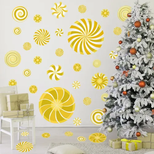 Vista 15 de 77 PCS Calcomanías de Pared de Dulces de Navidad Decoraciones Calcomanías de Pared de Navidad Calcomanías de Piso de Caramelo de Menta para Rojo