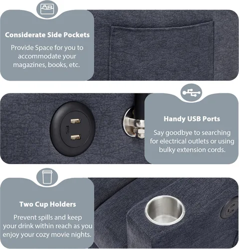 Vista 6 de LUMISOL Sofá cama convertible 3 en 1 de 55.9 pulgadas con puertos USB, portavasos, soporte giratorio y bolsillos de almacenamiento, sofá cama Gris